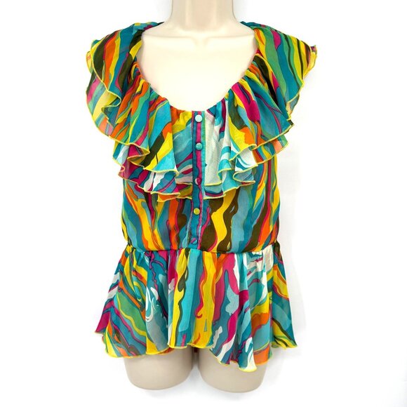 Y2K Chiffon halter top Love Stitch stripe peplum woman’s blouse top size Large - Picture 1 of 11